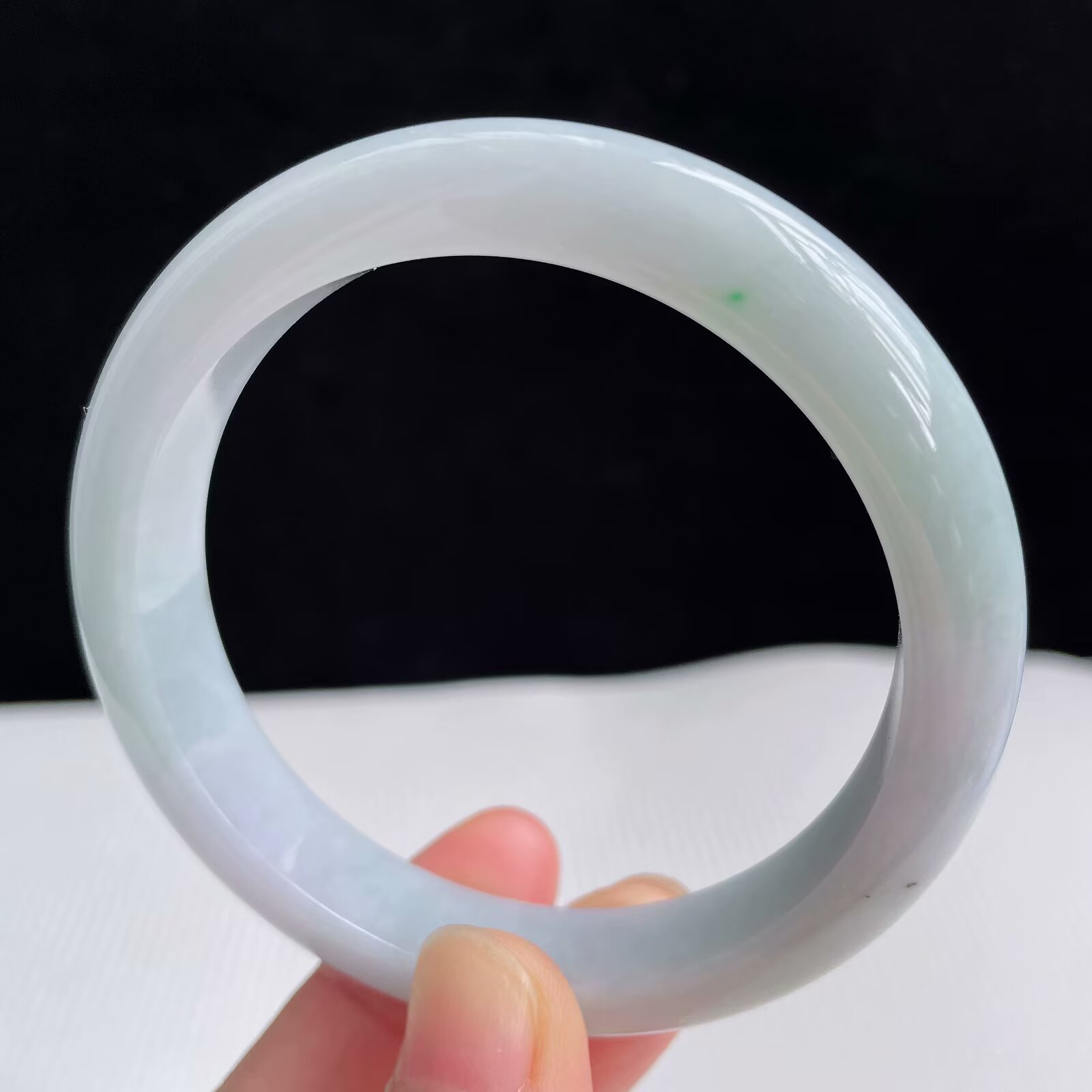 55.5圈有种有色天然翡翠A货淡紫玉手镯好种水春彩水润手镯46.01g