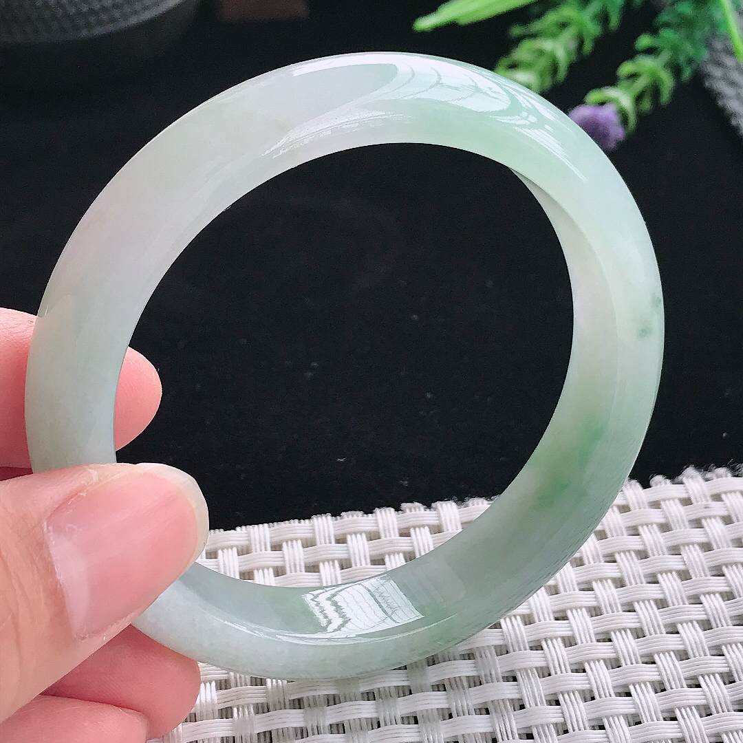 实拍A货翡翠56.5/12.9/8老坑冰胶水灵冰晴手镯翡翠玉镯手环