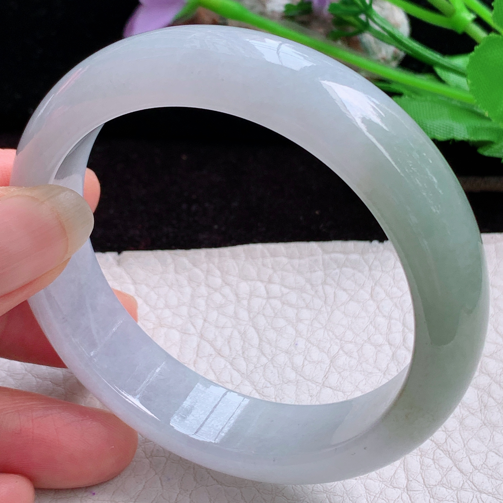 lpa实拍55*14.0*8.5招财镯 天然缅甸翡翠手镯冰润半山水正圈玉镯子