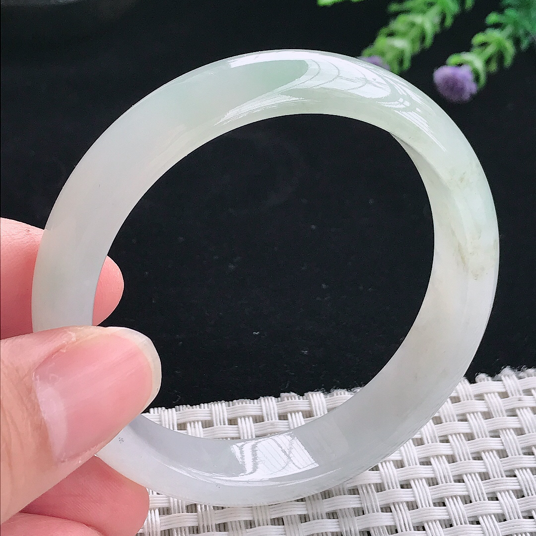 实拍A货翡翠54.8/13.2/7老坑冰纯起胶宽边手镯翡翠玉镯手环