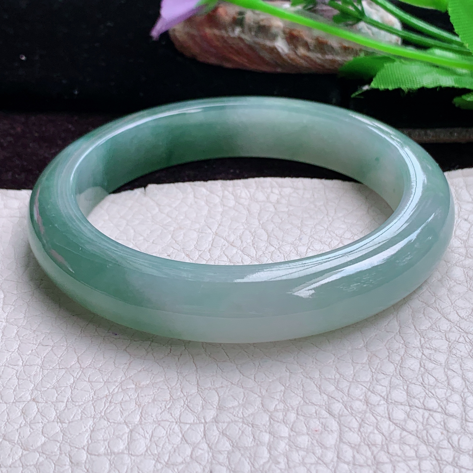 xc大圈口63.8*13*10招财镯 天然缅甸翡翠手镯冰胶半山水正圈玉镯子