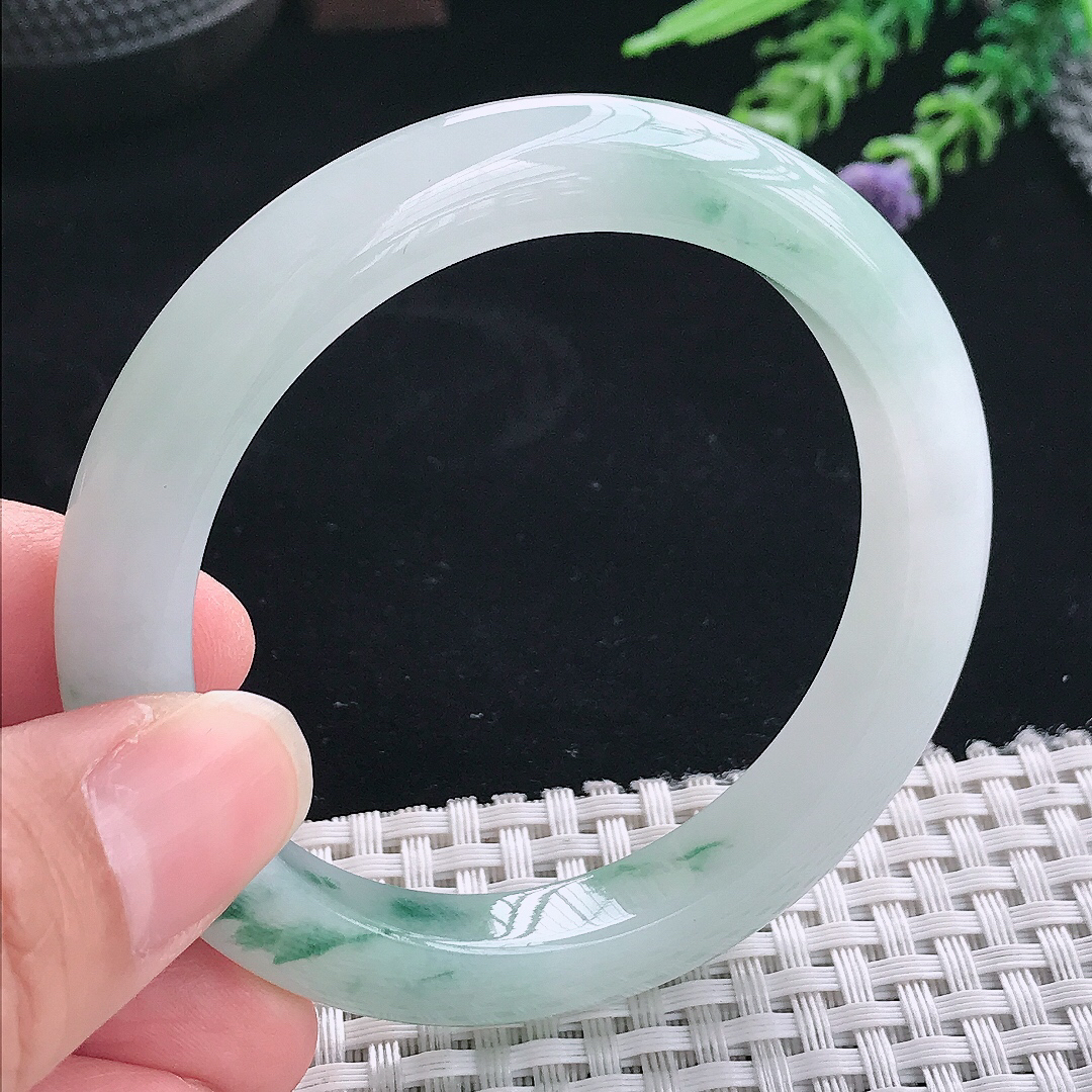 实拍A货翡翠54/9.4/8.8老坑冰胶果冻冰飘花手镯翡翠玉镯手环