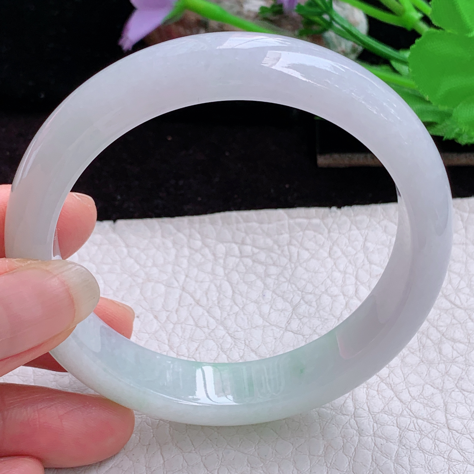 fl实拍58*13*9平安镯 天然缅甸翡翠A货玉手镯冰飘绿花正圈玉镯子