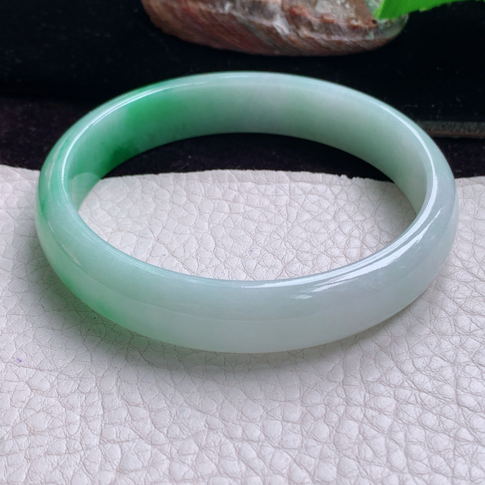 hy大圈口61.5*13*6.3平安镯 天然缅甸翡翠手镯胶感飘阳绿正圈玉镯子