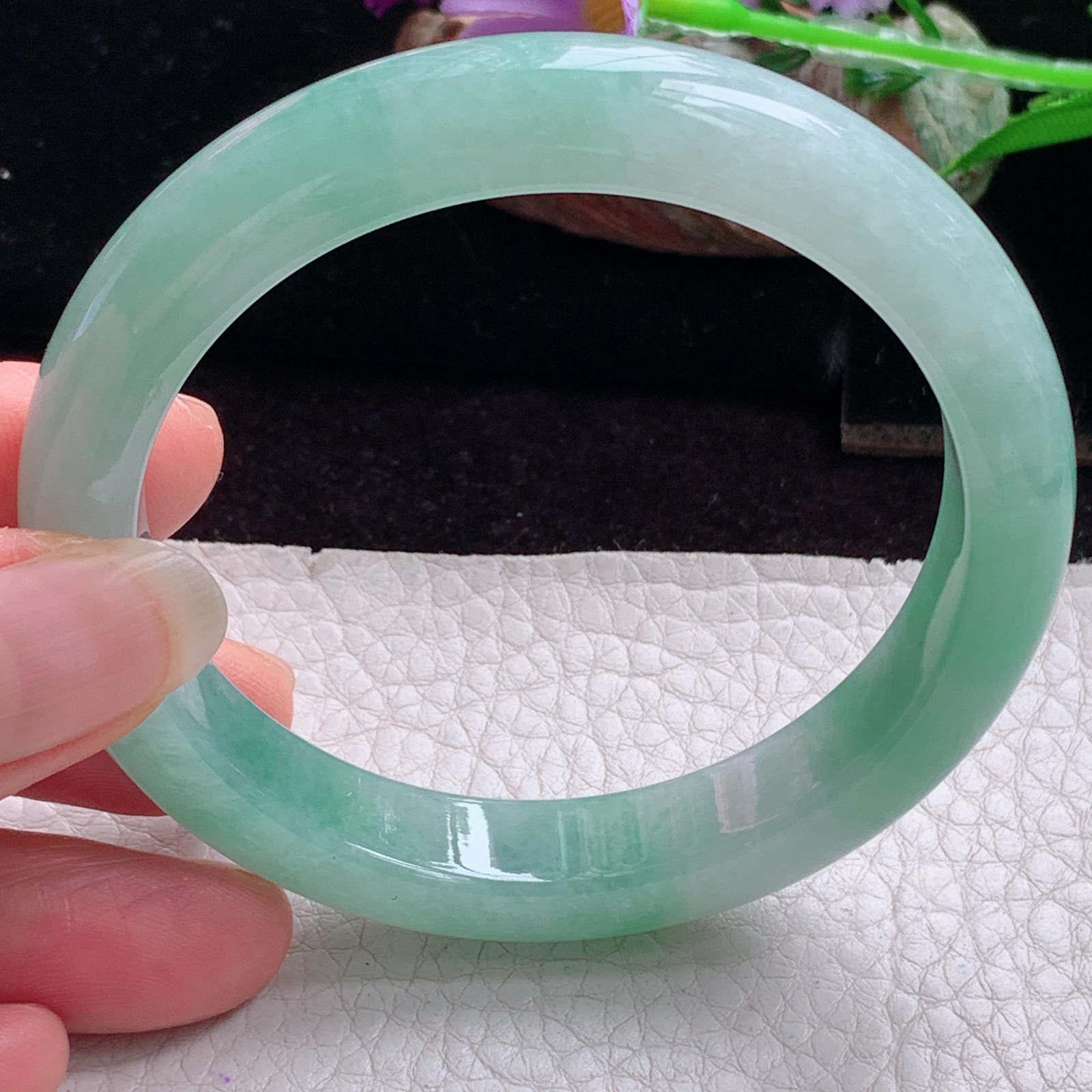 hy实拍57.5*11.3*8平安镯 天然缅甸翡翠手镯冰胶飘花正圈玉镯子