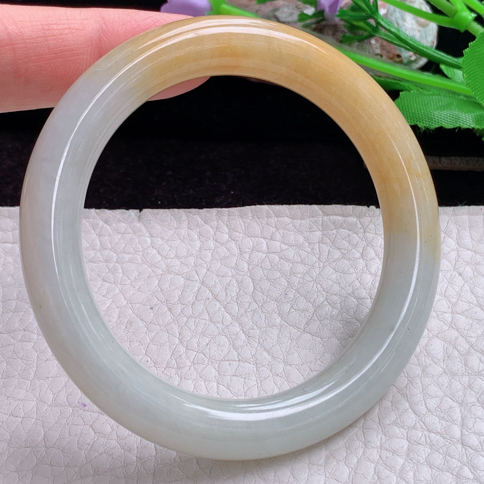 mq实拍55.5*9.7*10美人镯 天然缅甸翡翠手镯双彩圆条正圈玉镯子