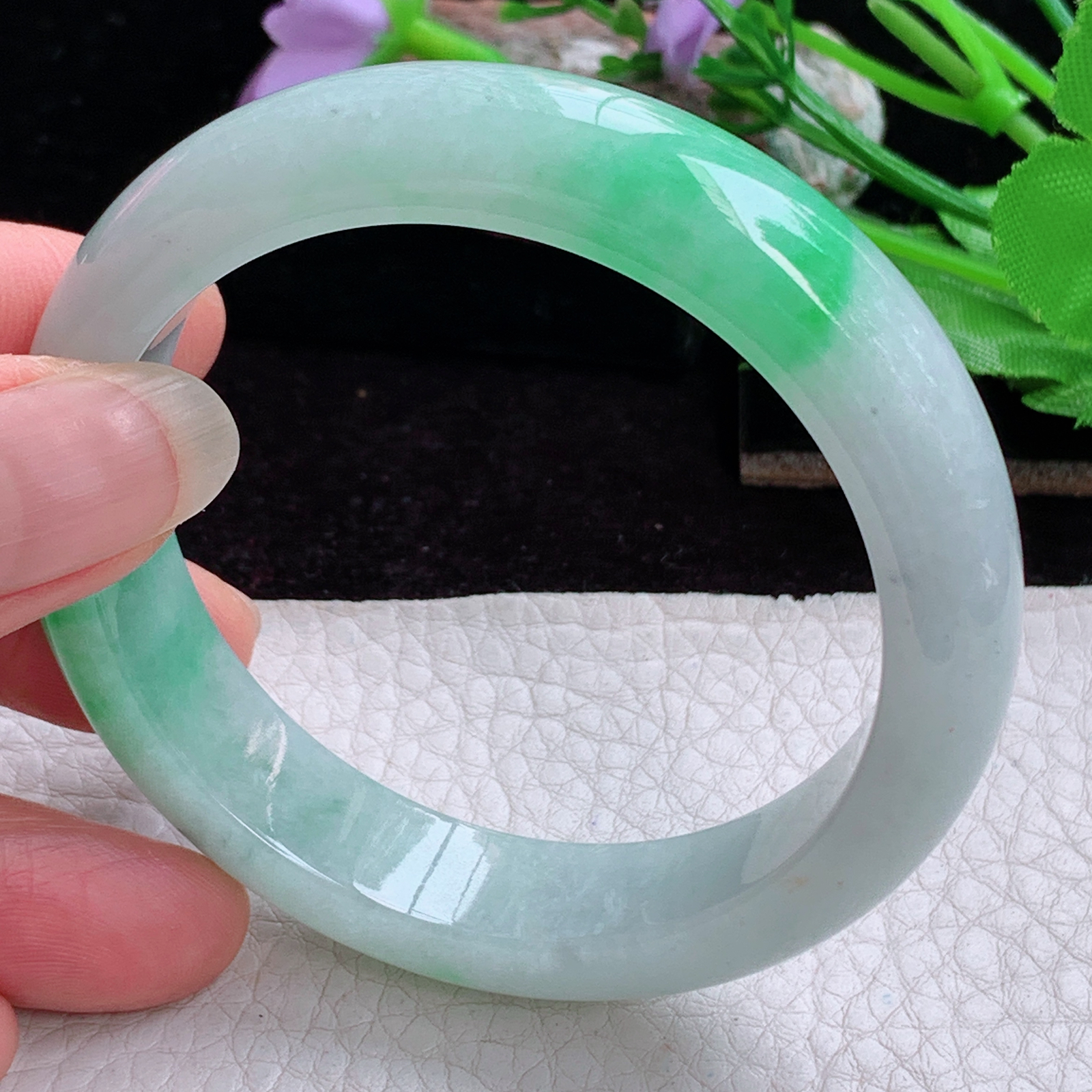 lpa实拍54*13*8.2平安镯 天然缅甸翡翠A货玉手镯冰飘阳绿正圈玉镯子