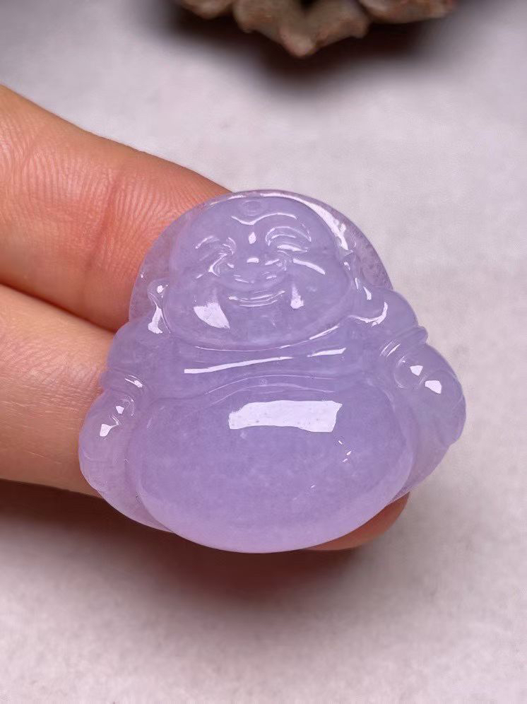 冰糯种淡紫罗兰【佛公】吊坠、种水好，玉质细腻 ，卖相好‘