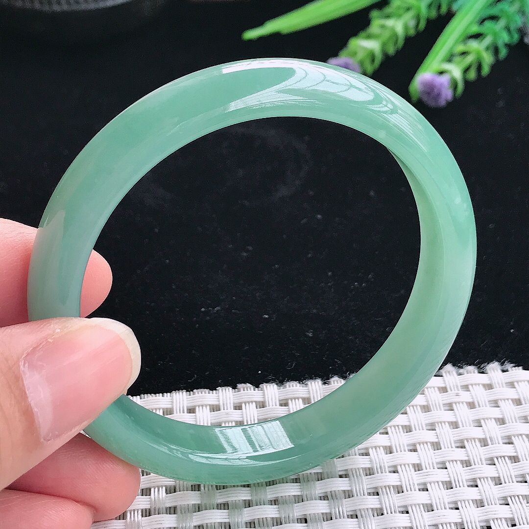 实拍A货翡翠57/11.4/7.2老坑冰润满色油绿手镯翡翠玉镯手环