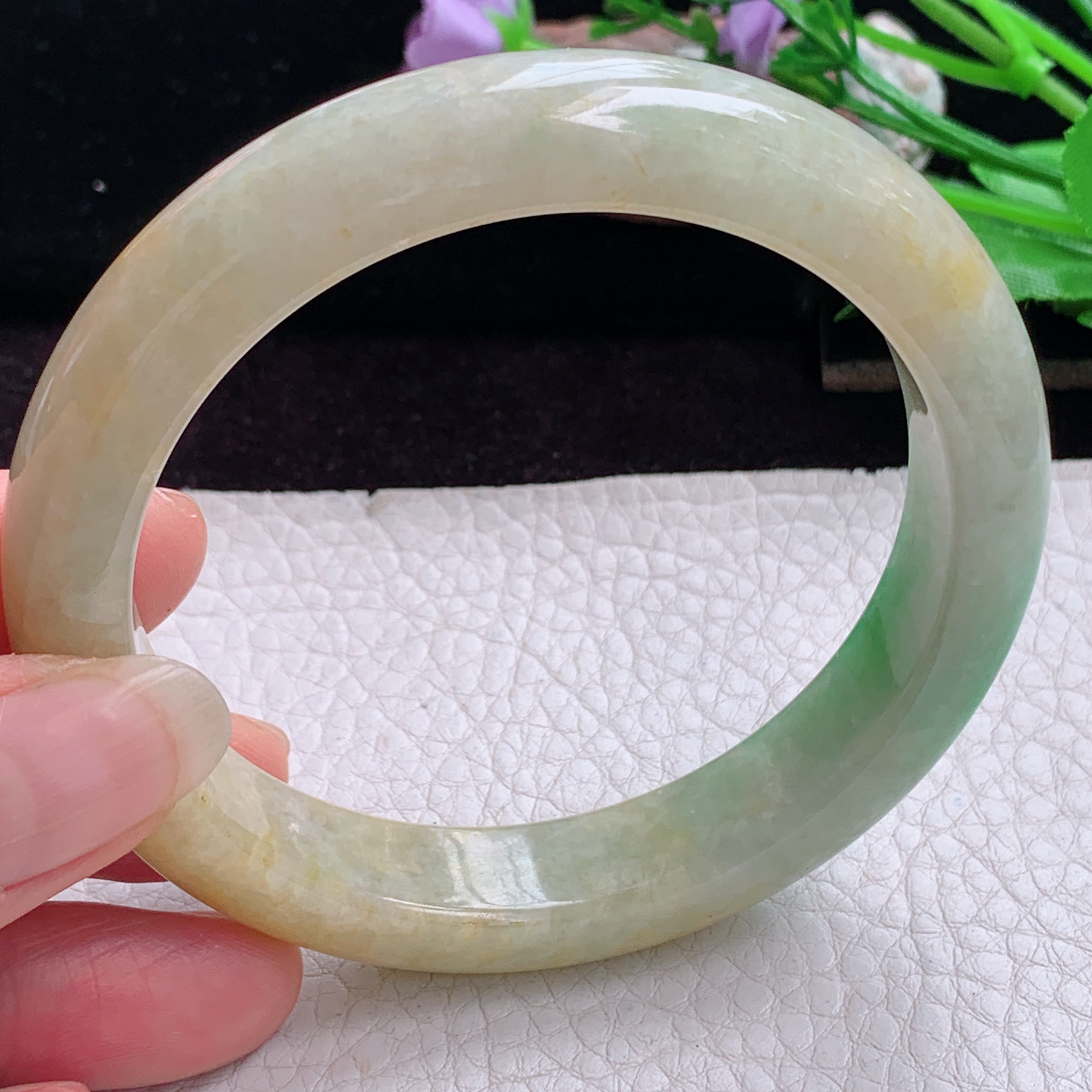 mq大圈口60.5*12.5*9平安镯 天然缅甸翡翠手镯三彩正圈玉镯子