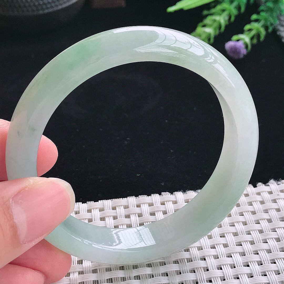 实拍A货翡翠56.5/12.9/8老坑冰胶水灵冰晴手镯翡翠玉镯手环