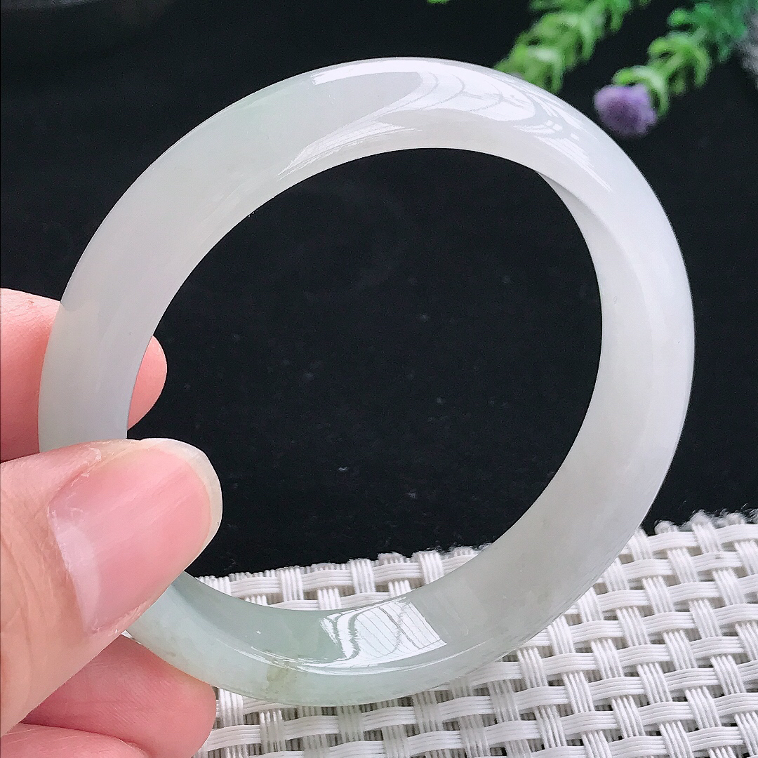 实拍A货翡翠54.8/13.2/7老坑冰纯起胶宽边手镯翡翠玉镯手环