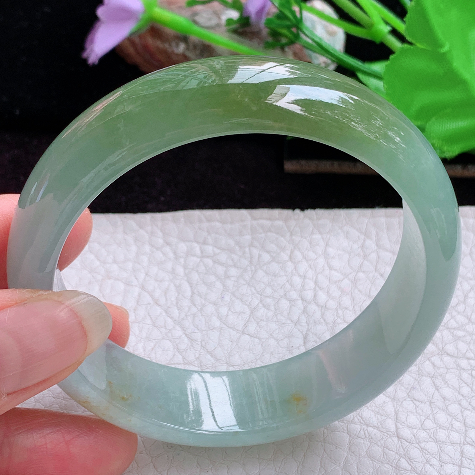 js大圈口60*16.8*7.5招财轮胎镯 天然缅甸翡翠手镯散金花冰双彩正圈玉镯子