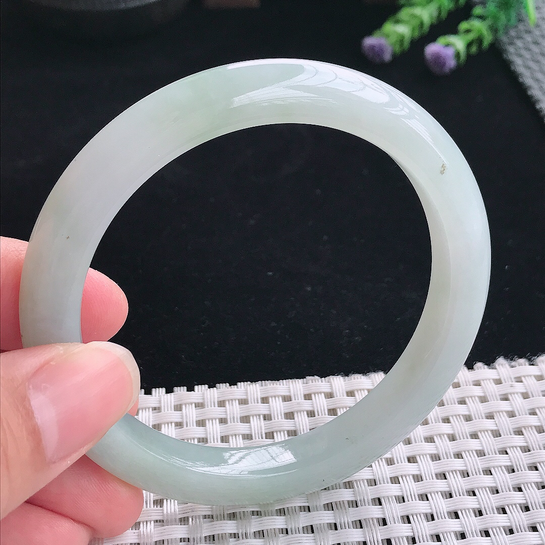 实拍A货翡翠59/9.3/8.6老坑冰润起胶宽边手镯翡翠玉镯手环