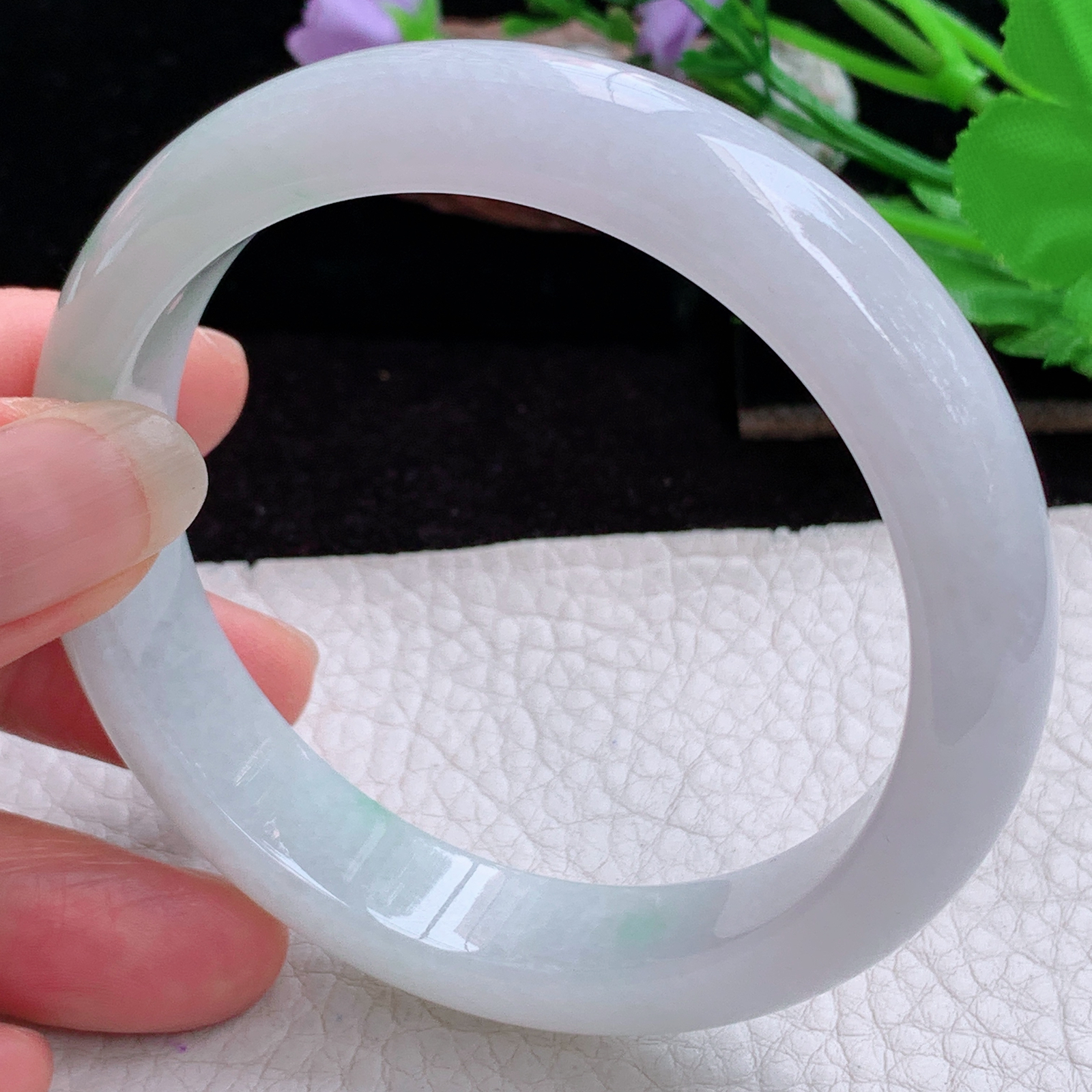 fl实拍58*13*9平安镯 天然缅甸翡翠A货玉手镯冰飘绿花正圈玉镯子