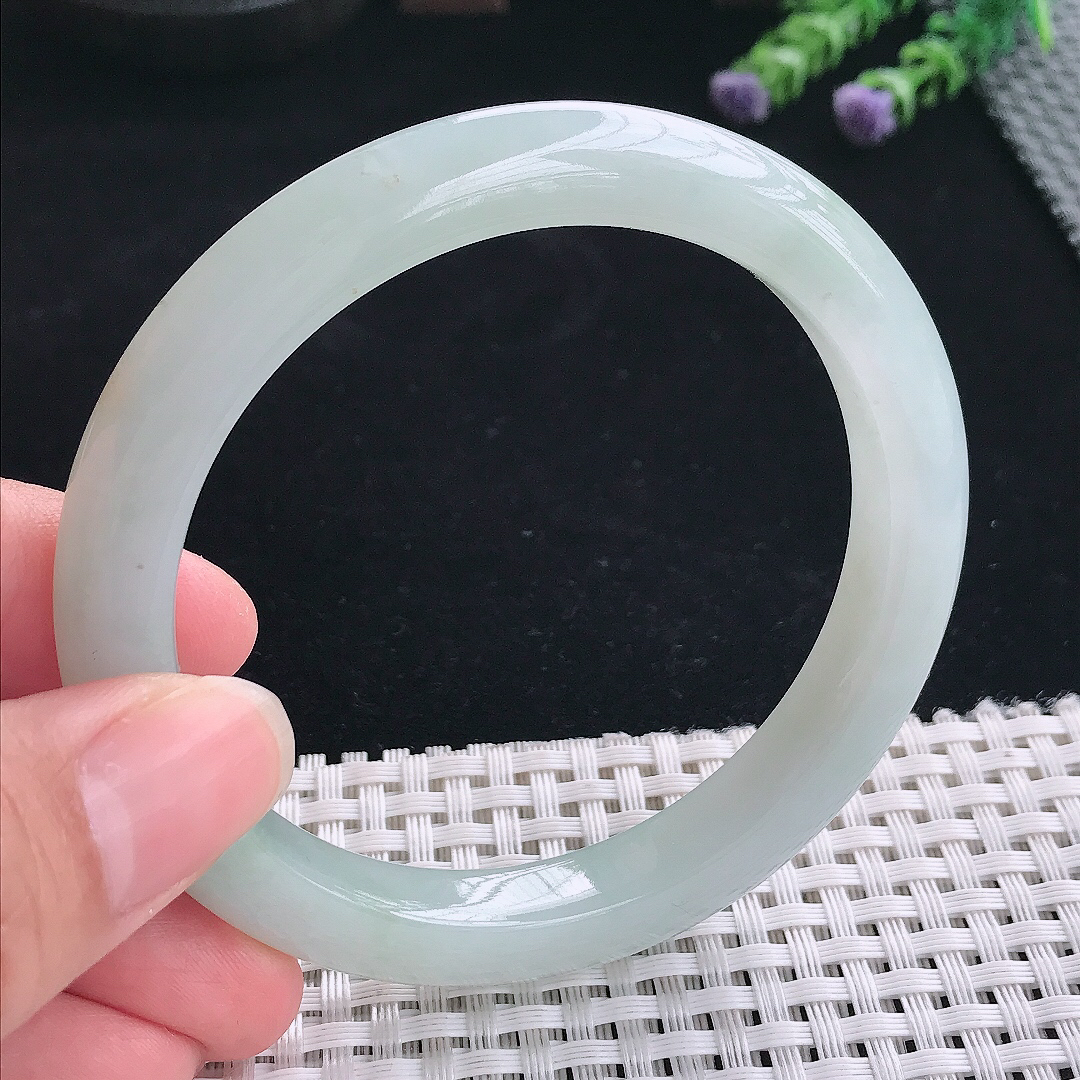 实拍A货翡翠59/9.3/8.6老坑冰润起胶宽边手镯翡翠玉镯手环