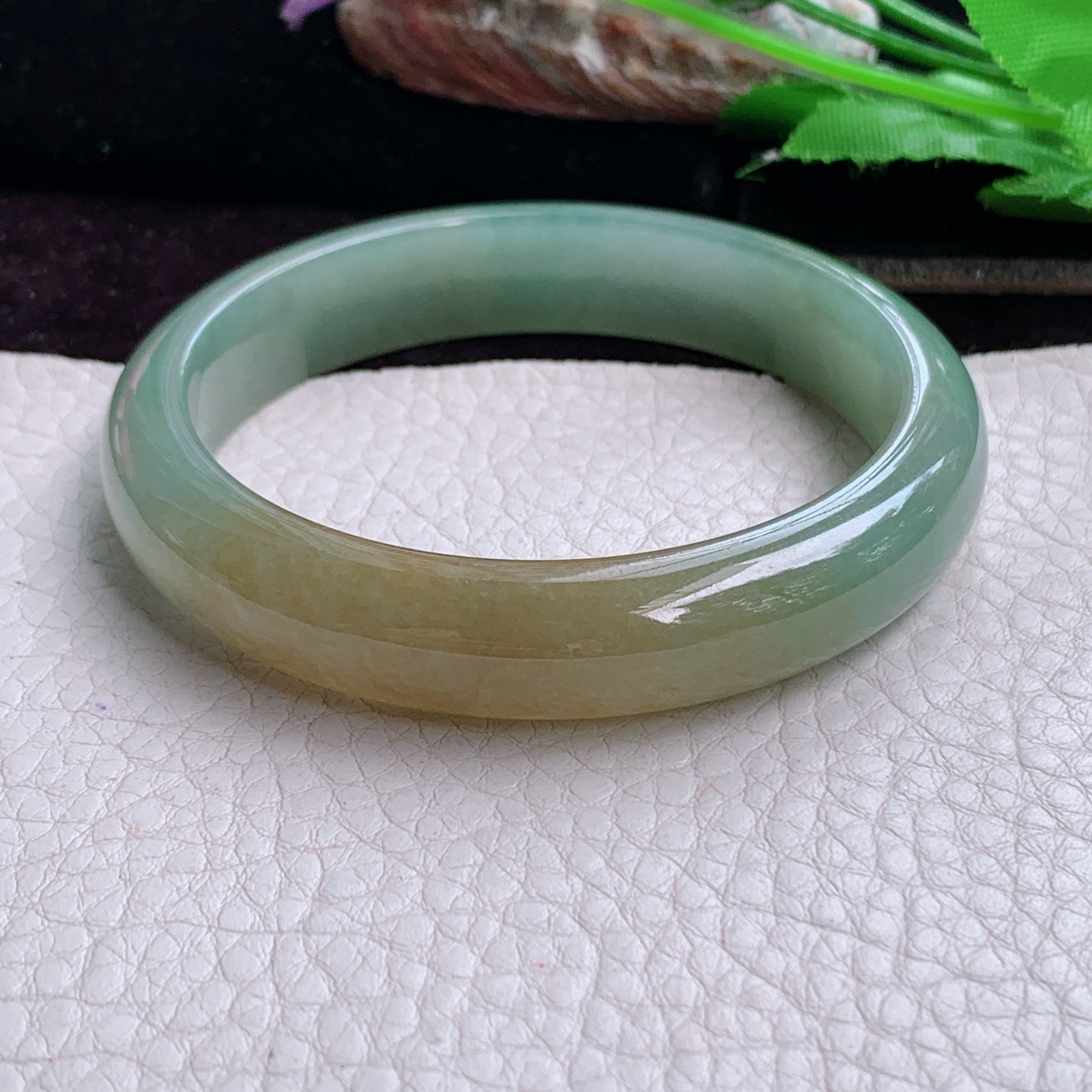 h实拍57.5*12.2*7.3招财镯 特色天然缅甸翡翠手镯冰双彩正圈玉镯子