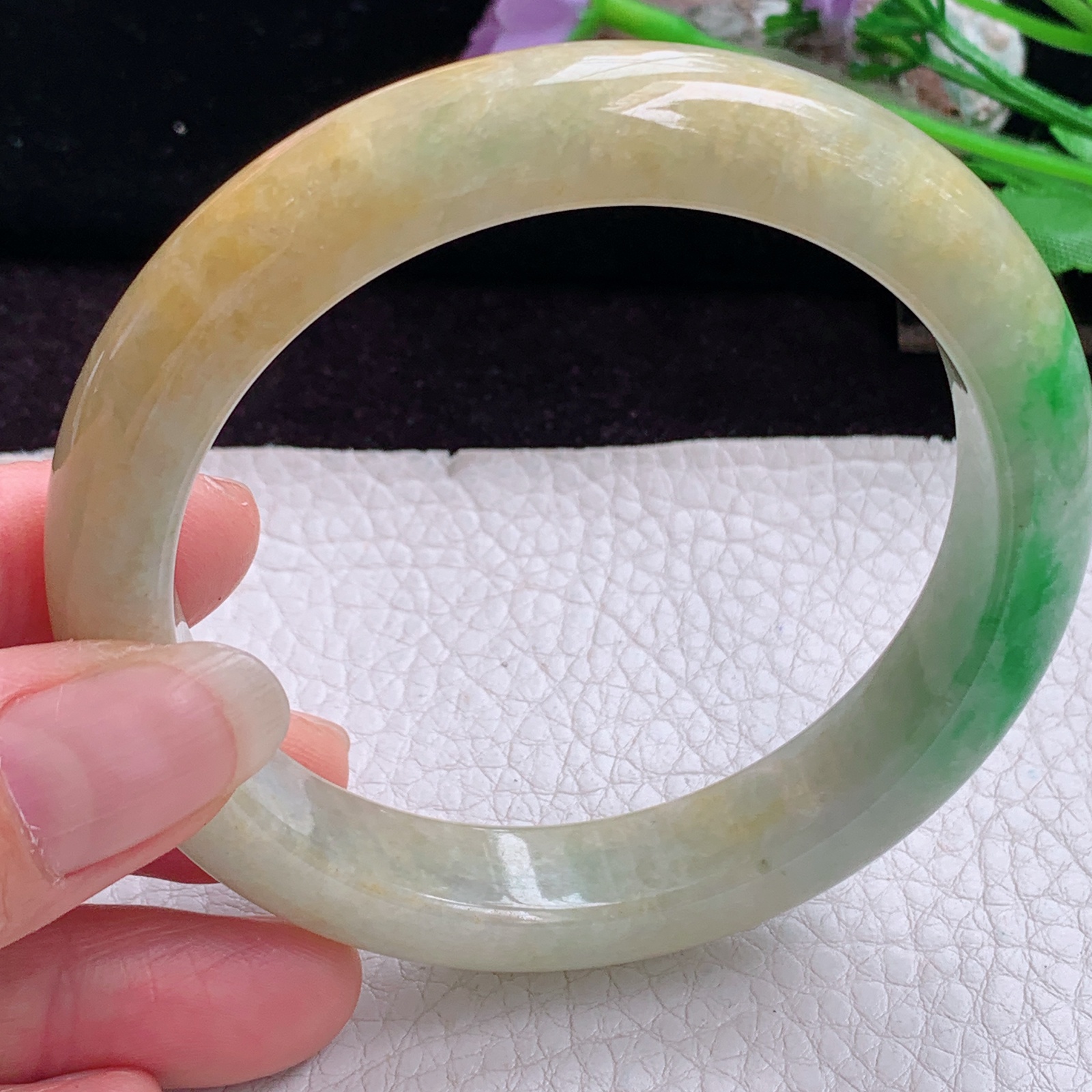 mq大圈口60.5*12.5*9平安镯 天然缅甸翡翠手镯三彩正圈玉镯子