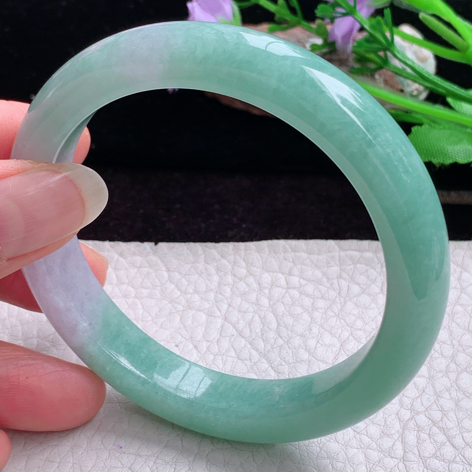 mq大圈口59*11*9平安镯 天然缅甸翡翠手镯双彩正圈玉镯子