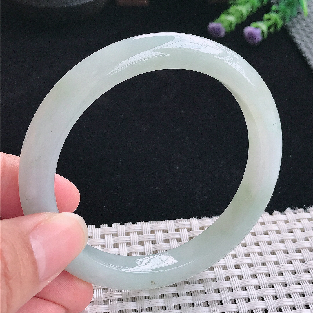 实拍A货翡翠59/9.3/8.6老坑冰润起胶宽边手镯翡翠玉镯手环