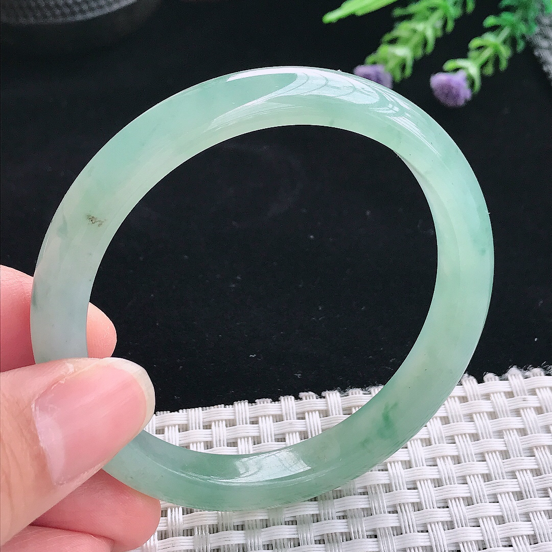 实拍A货翡翠57.5/9.6/7.5老坑冰胶水灵晴绿手镯翡翠玉镯手环