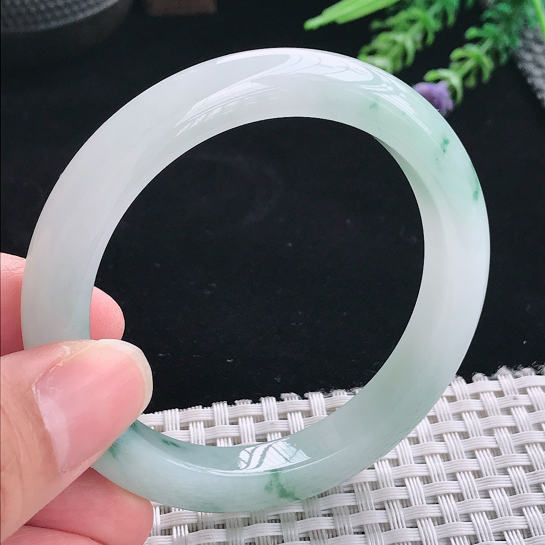 实拍A货翡翠54/9.4/8.8老坑冰胶果冻冰飘花手镯翡翠玉镯手环
