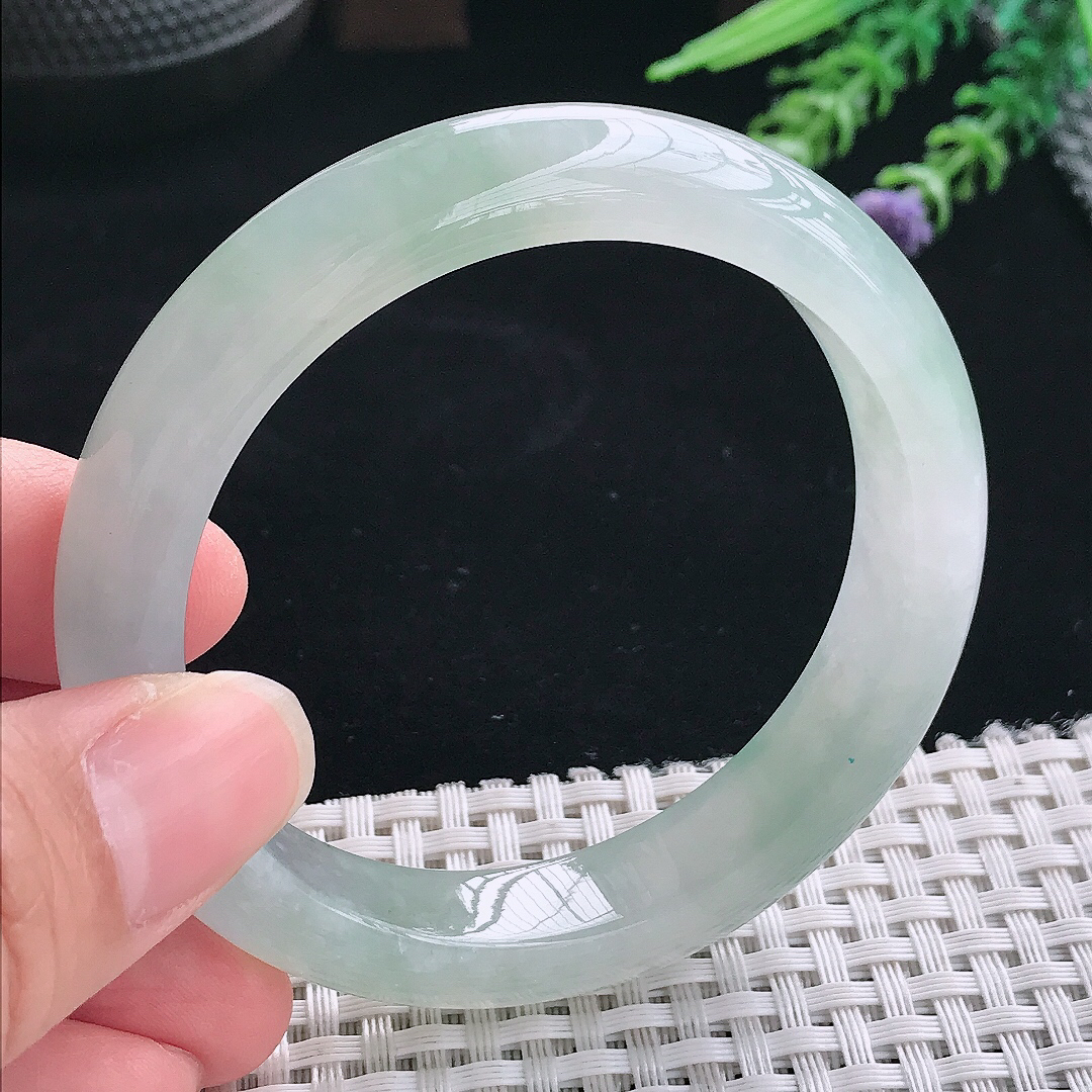 实拍A货翡翠55.5/11.9/8.4老坑冰胶果冻冰飘花手镯翡翠玉镯手环