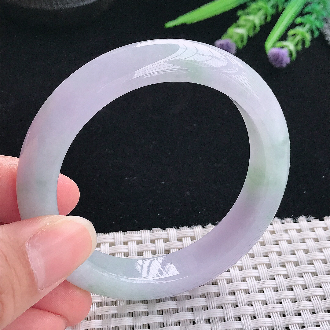 实拍A货翡翠54.5/12.3/9老坑冰胶水灵紫罗兰手镯翡翠玉镯手环