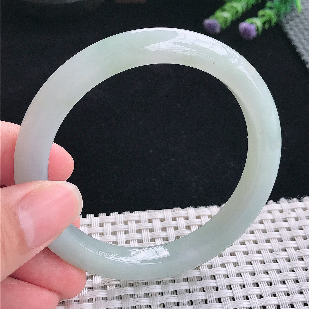 实拍A货翡翠59/9.3/8.6老坑冰润起胶宽边手镯翡翠玉镯手环