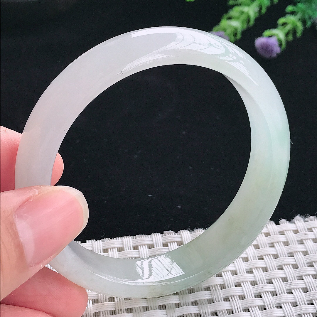 实拍A货翡翠54.8/13.2/7老坑冰纯起胶宽边手镯翡翠玉镯手环