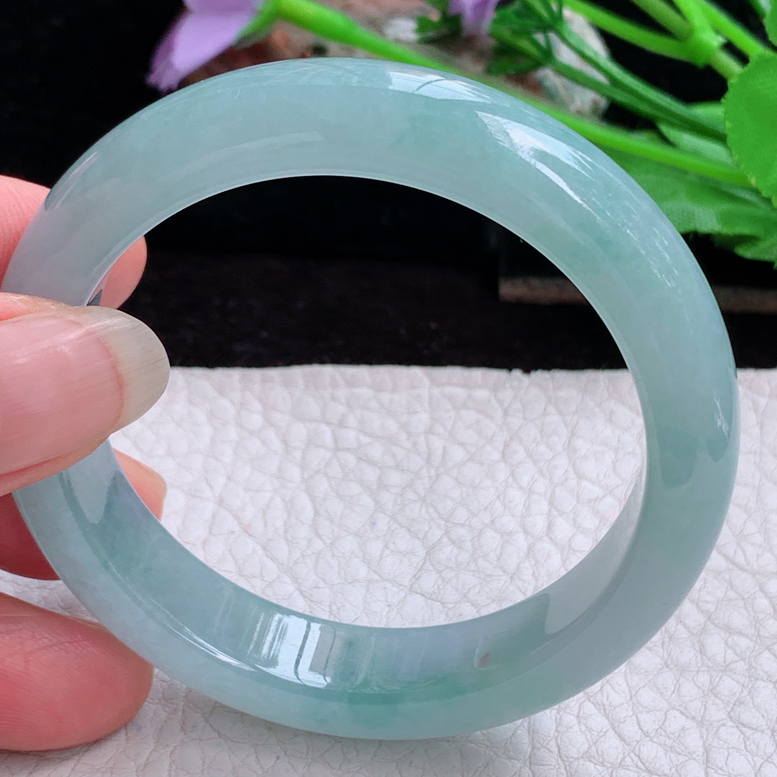 r小圈口51.5*11.8*8平安镯 天然缅甸翡翠A货玉手镯冰蓝正圈玉镯子