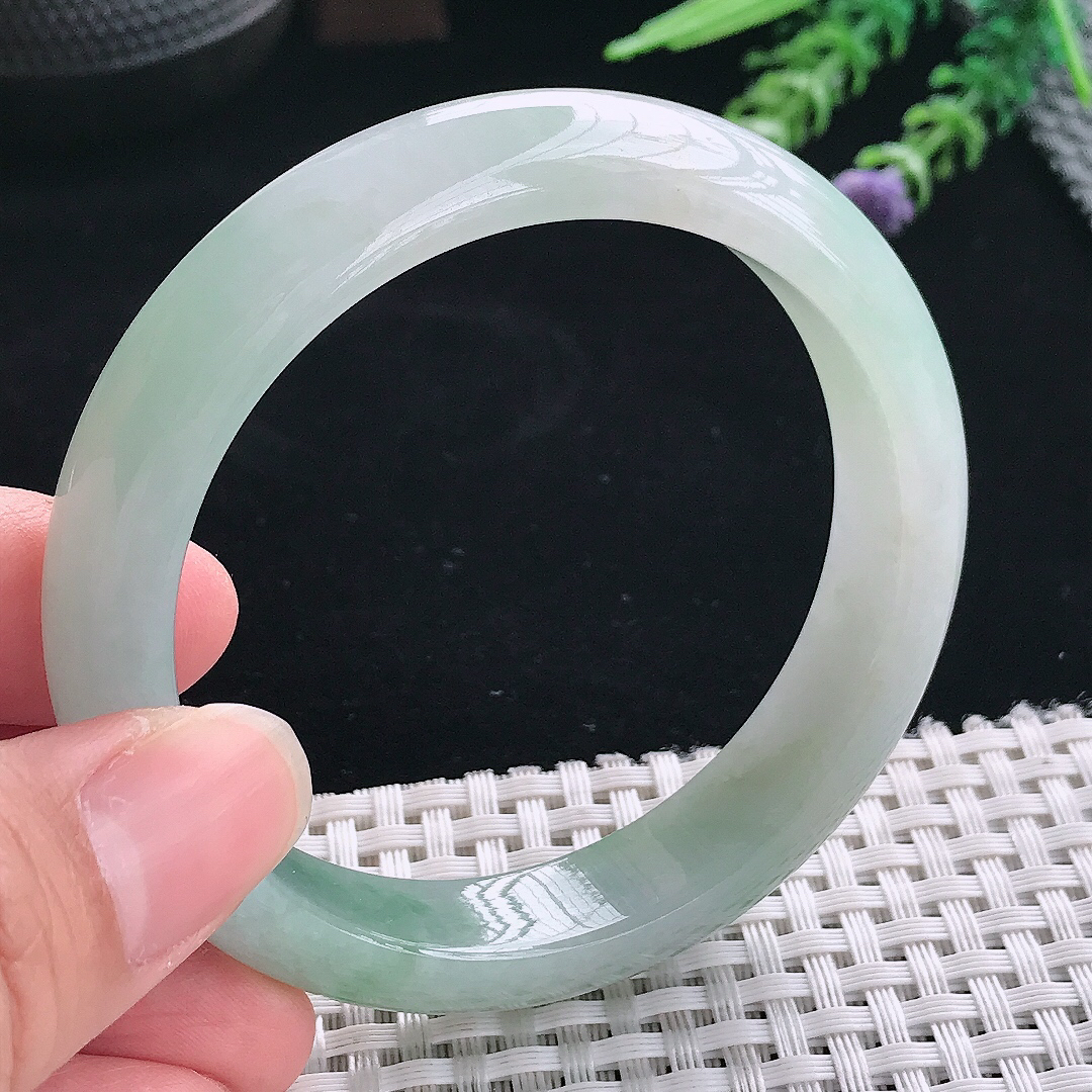 实拍A货翡翠56.5/12.9/8老坑冰胶水灵冰晴手镯翡翠玉镯手环