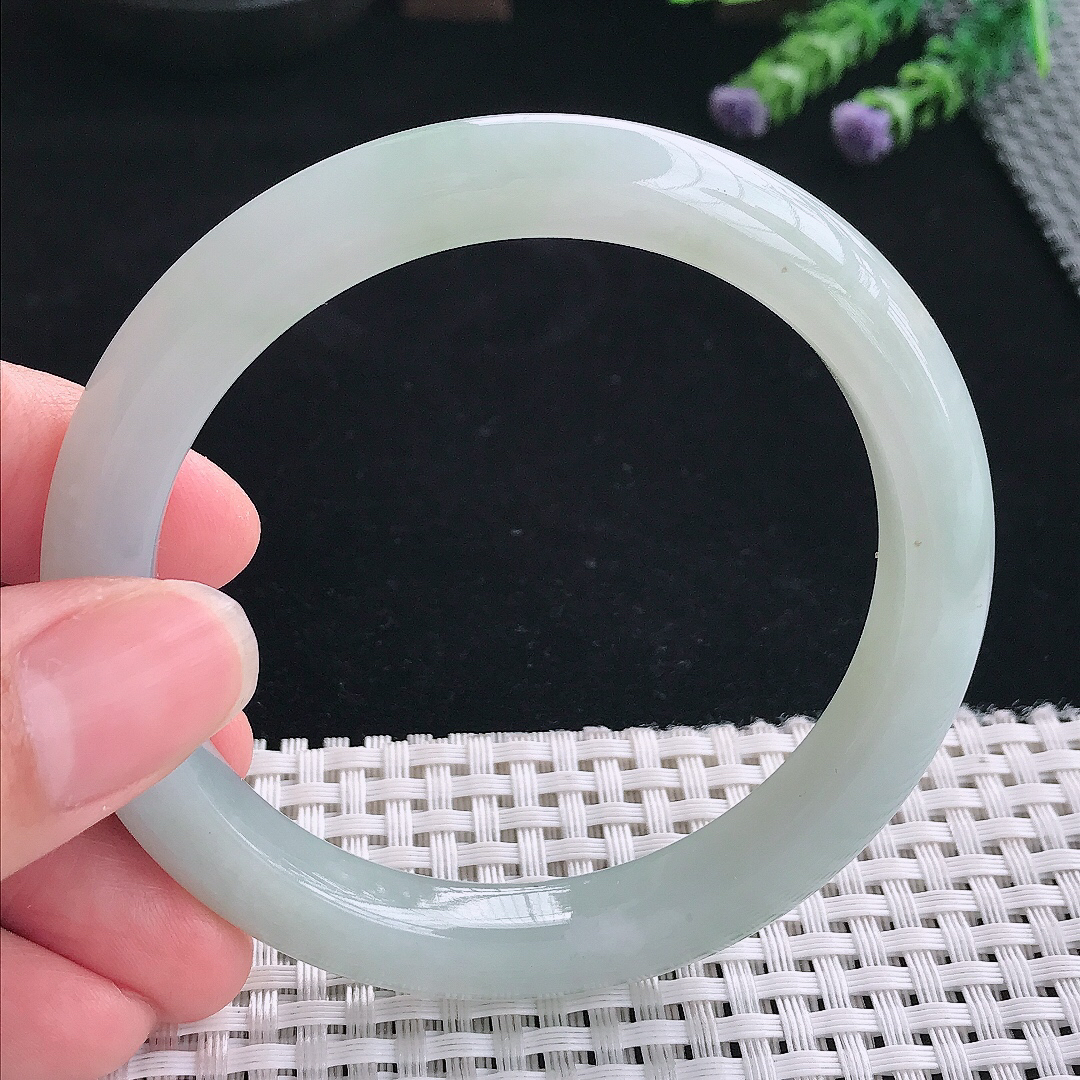 实拍A货翡翠59/9.3/8.6老坑冰润起胶宽边手镯翡翠玉镯手环