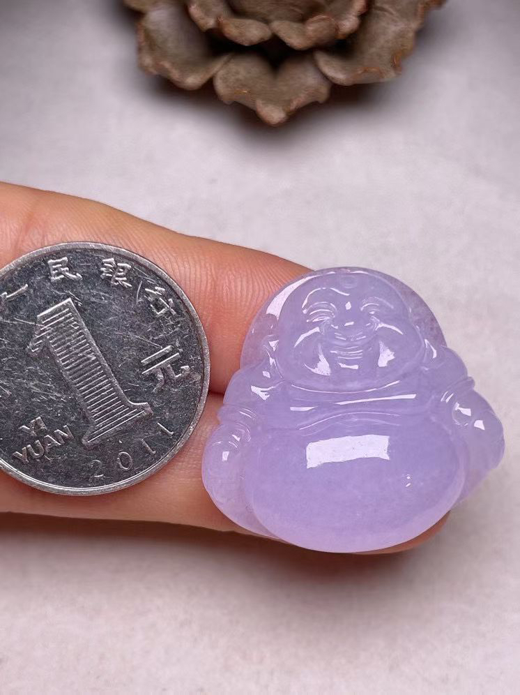 冰糯种淡紫罗兰【佛公】吊坠、种水好，玉质细腻 ，卖相好‘