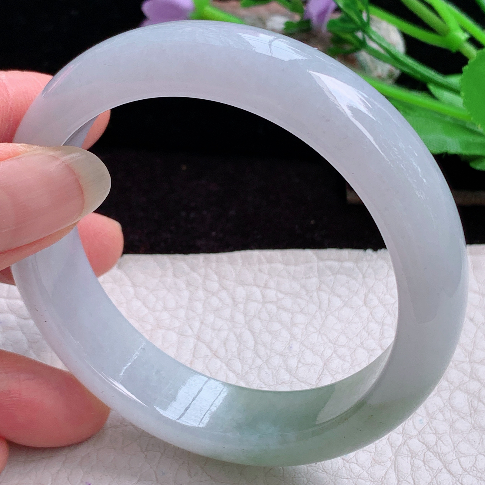 lpa实拍55*14.0*8.5招财镯 天然缅甸翡翠手镯冰润半山水正圈玉镯子