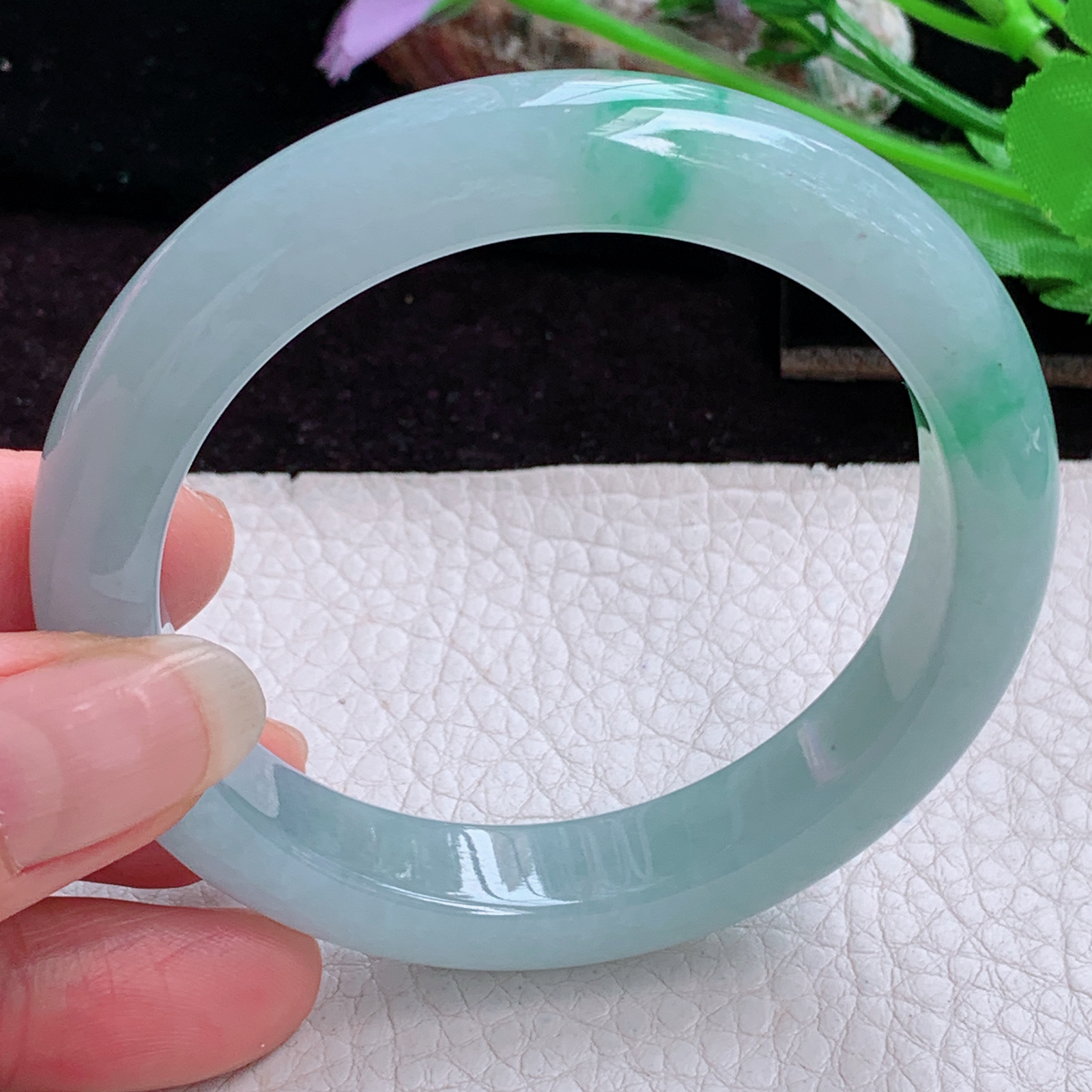 r实拍56*11.5*8.6平安镯 天然缅甸翡翠A货玉手镯冰飘绿花正圈玉镯子