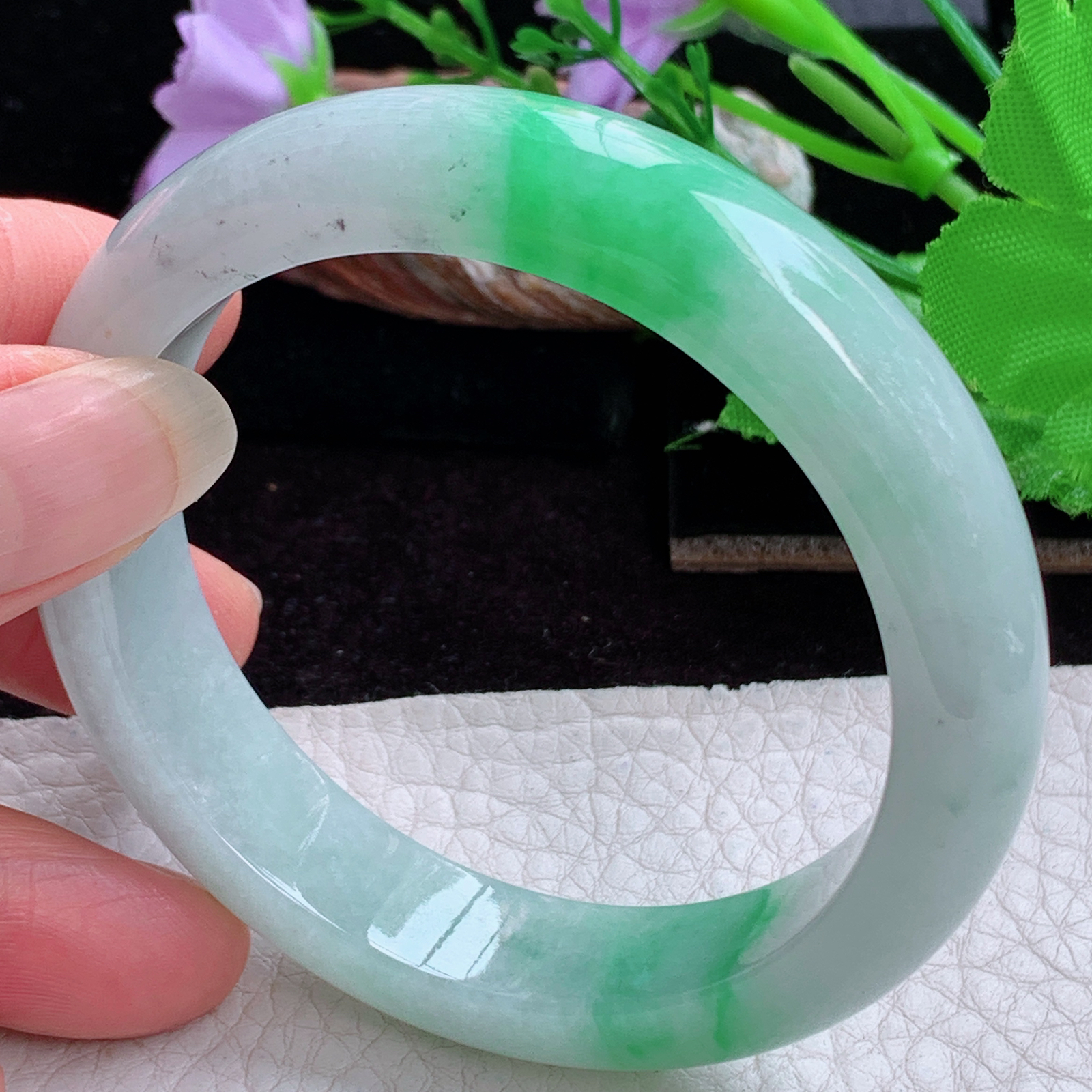 lpa实拍54*13*8.2平安镯 天然缅甸翡翠A货玉手镯冰飘阳绿正圈玉镯子