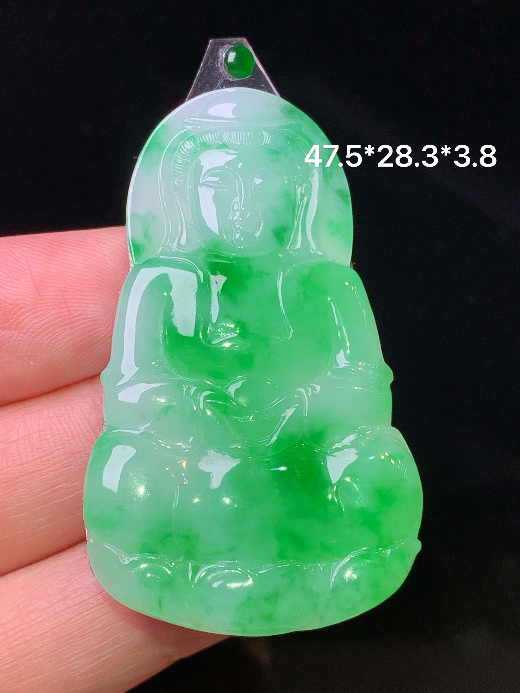 镶嵌款 翠绿观音吊坠 玉质细腻 色泽艳丽清新 水润亮眼 整体尺寸47.5*28.3*3.8*2x