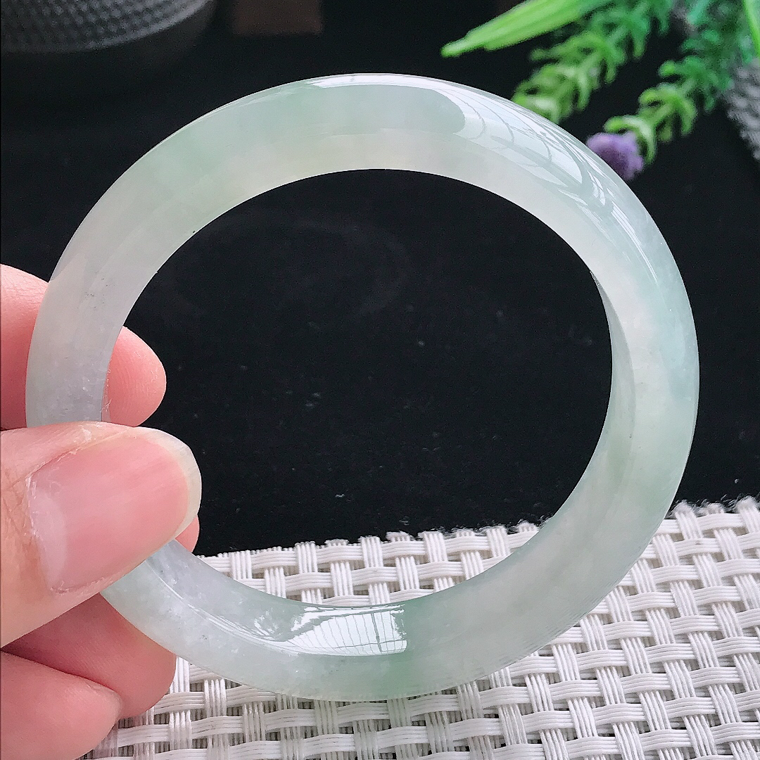 实拍A货翡翠55.5/11.9/8.4老坑冰胶果冻冰飘花手镯翡翠玉镯手环