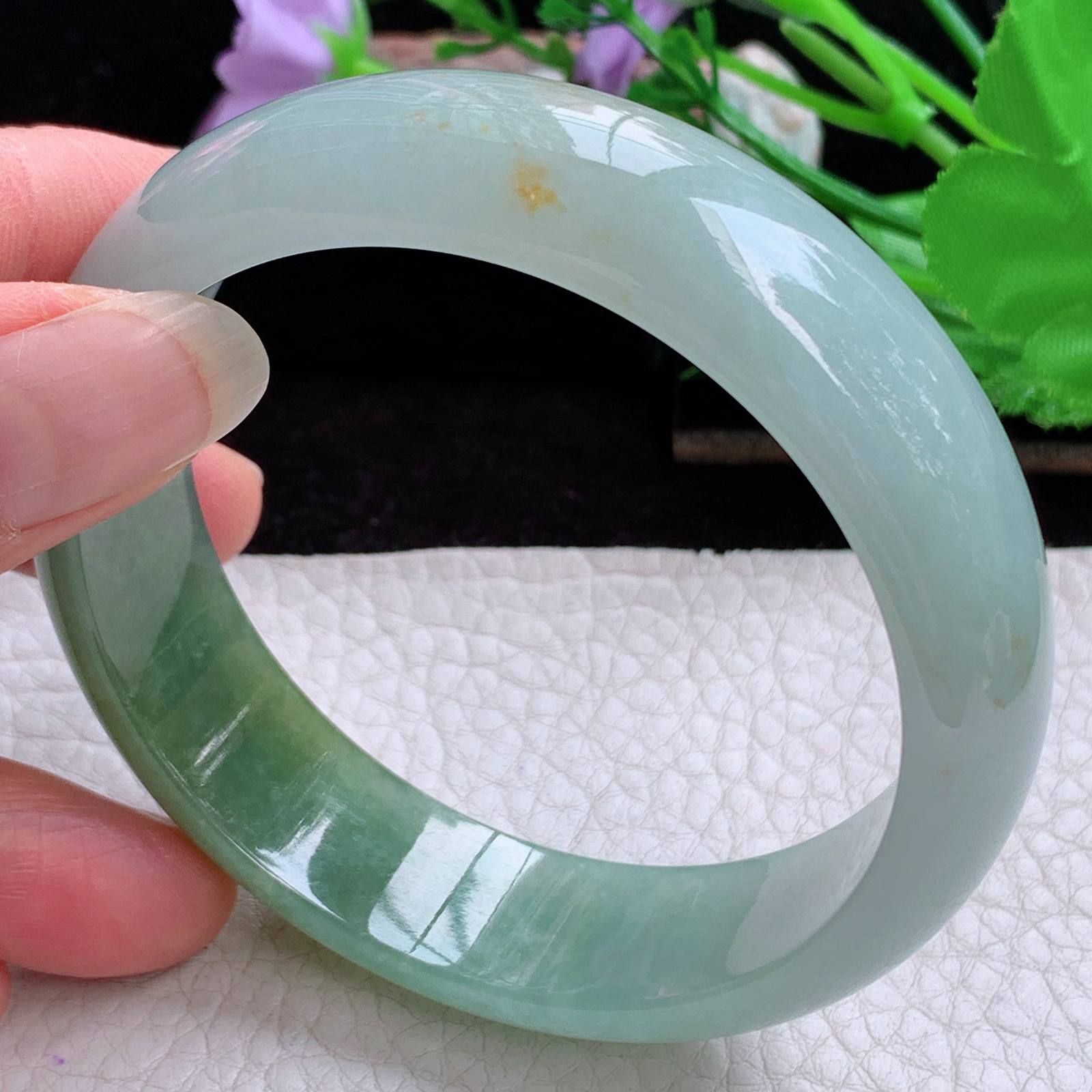 js大圈口60*16.8*7.5招财轮胎镯 天然缅甸翡翠手镯散金花冰双彩正圈玉镯子