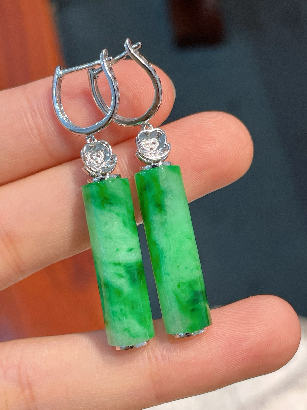 ️冰绿耳坠 完美 18k金镶嵌