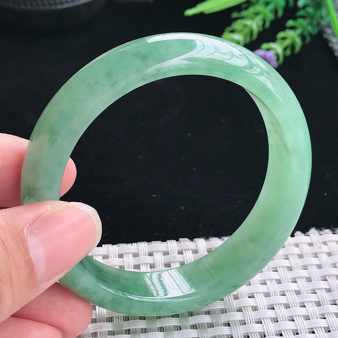 实拍A货翡翠56/14.2/7.8老坑冰胶满绿手镯翡翠玉镯手环