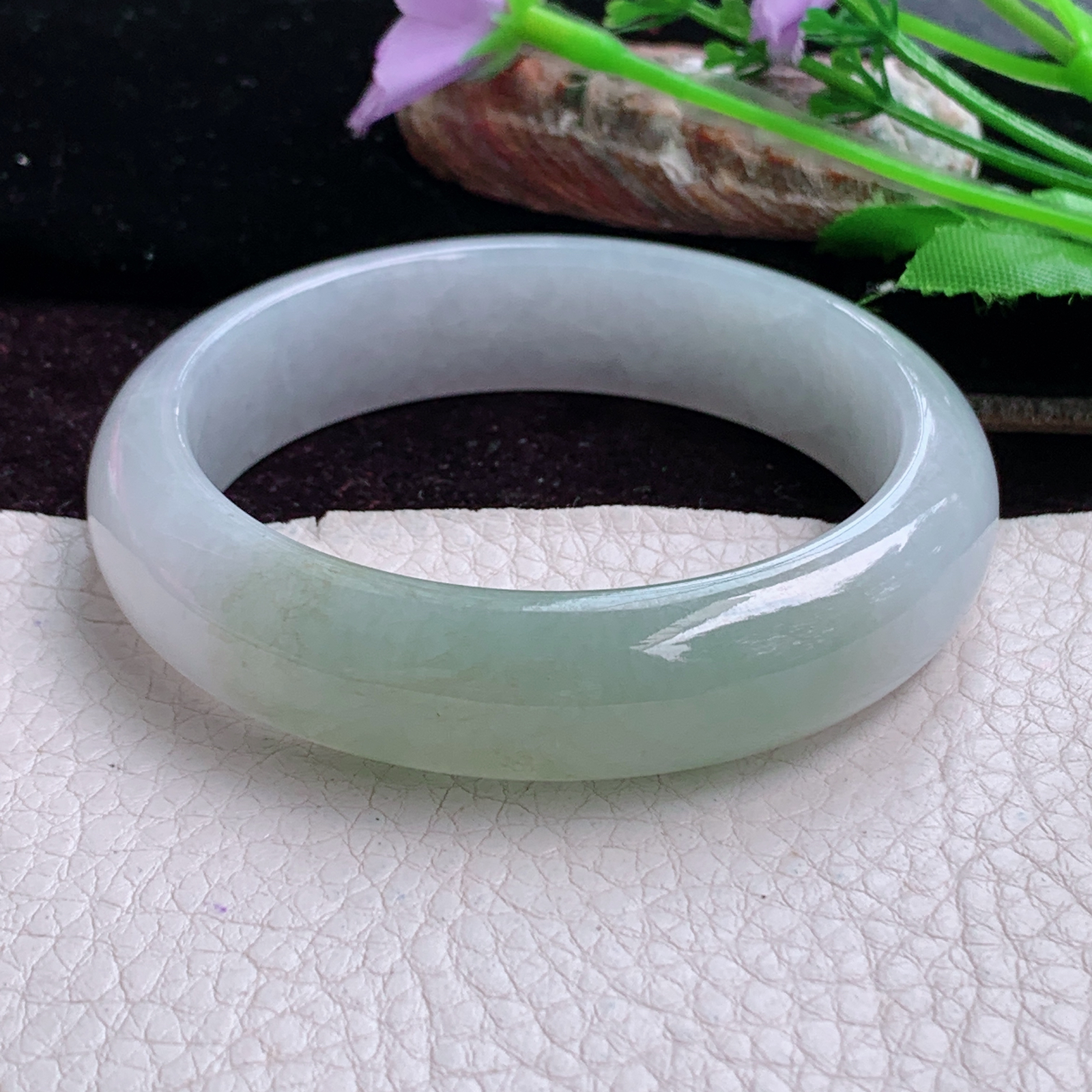 lpa实拍55*14.0*8.5招财镯 天然缅甸翡翠手镯冰润半山水正圈玉镯子