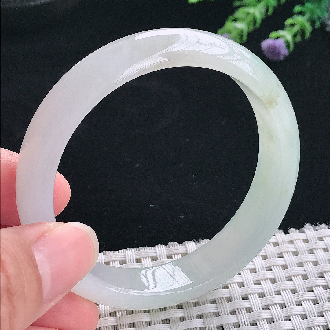 实拍A货翡翠54.8/13.2/7老坑冰纯起胶宽边手镯翡翠玉镯手环