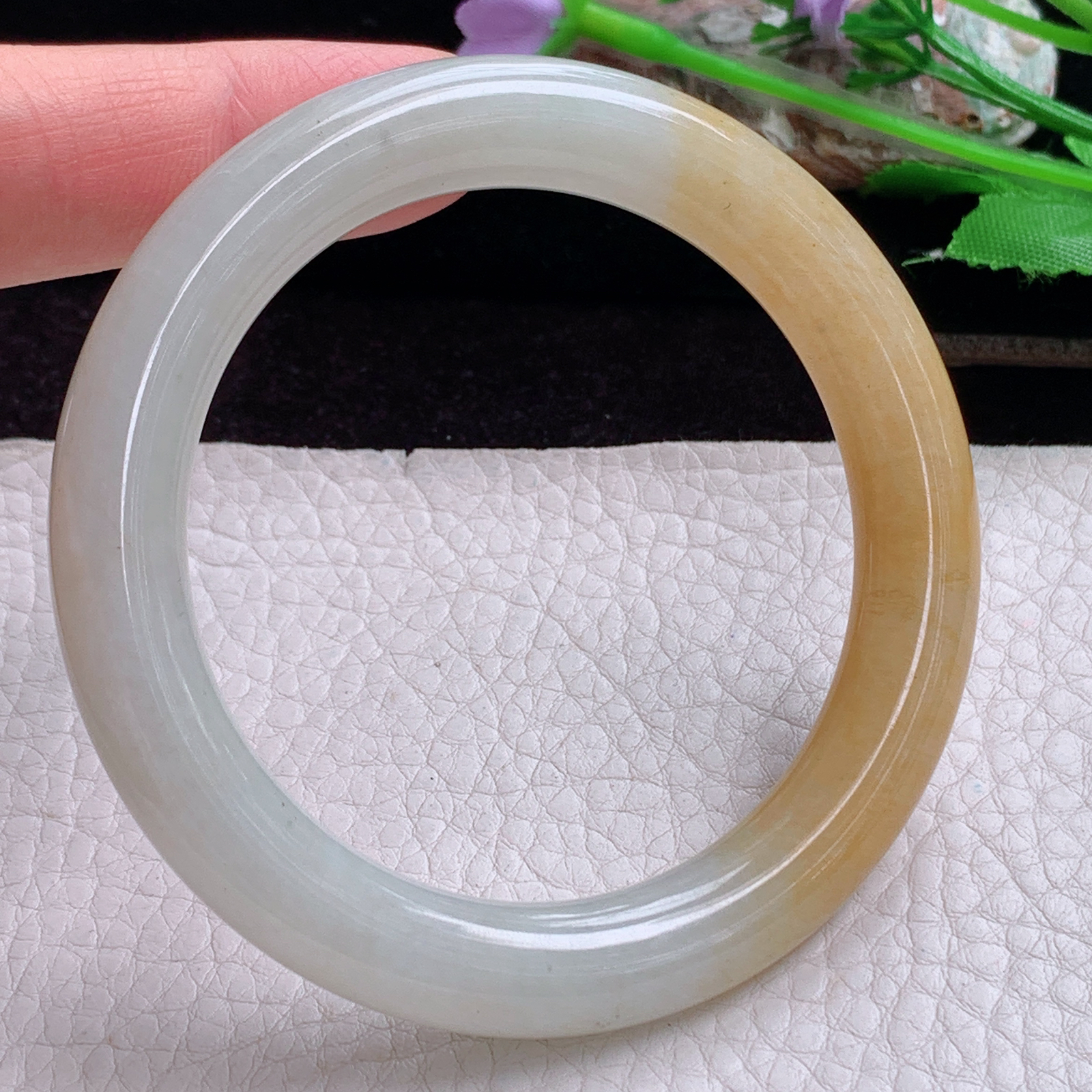 mq实拍55.5*9.7*10美人镯 天然缅甸翡翠手镯双彩圆条正圈玉镯子