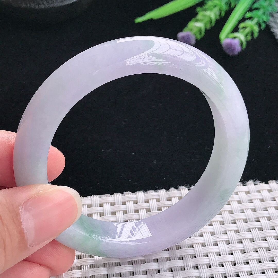 实拍A货翡翠54.5/12.3/9老坑冰胶水灵紫罗兰手镯翡翠玉镯手环