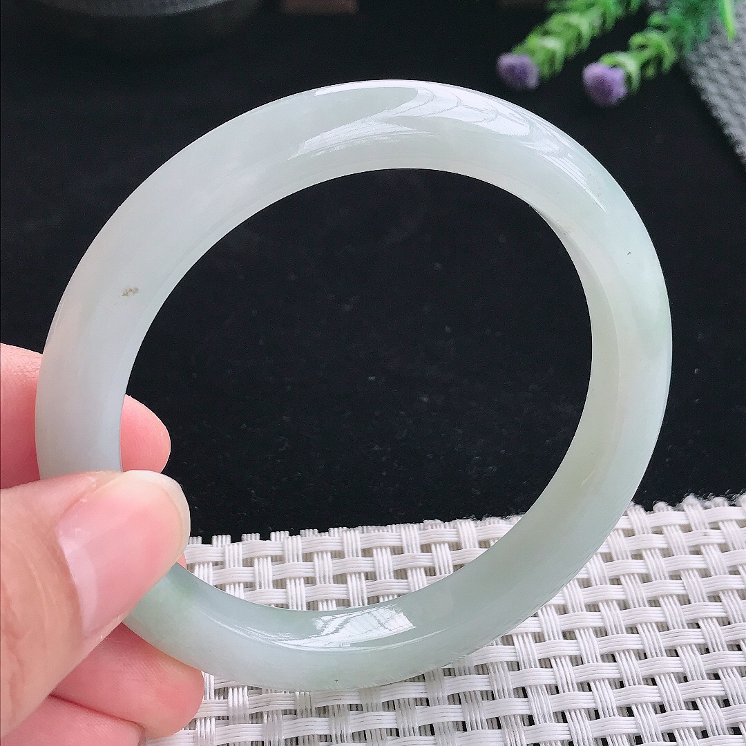 实拍A货翡翠59/9.3/8.6老坑冰润起胶宽边手镯翡翠玉镯手环