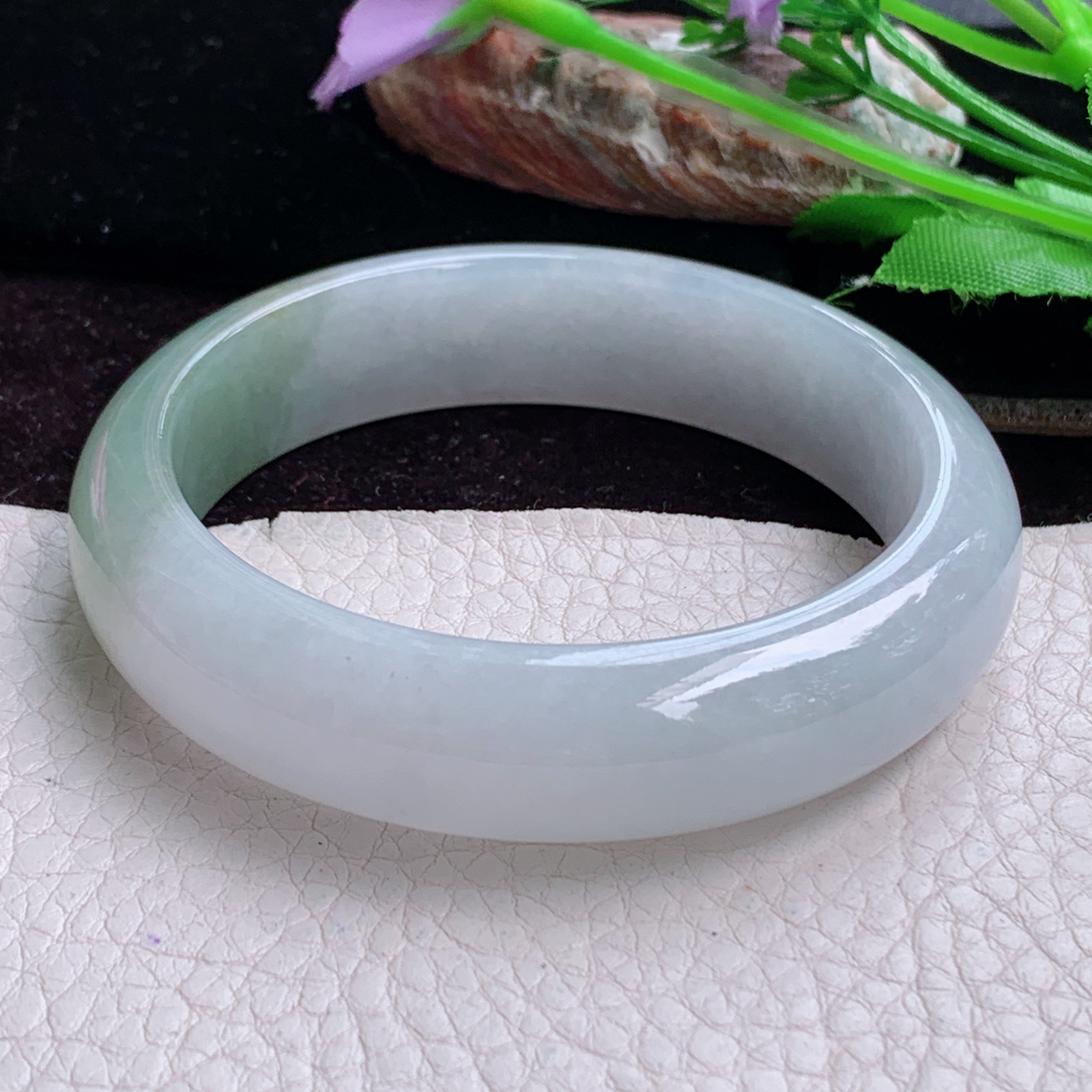 lpa实拍55*14.0*8.5招财镯 天然缅甸翡翠手镯冰润半山水正圈玉镯子