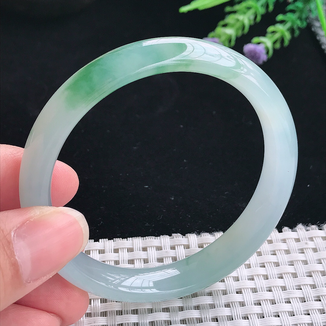 实拍A货翡翠56.9/12.1/7.5老坑冰胶果冻冰飘花手镯翡翠玉镯手环
