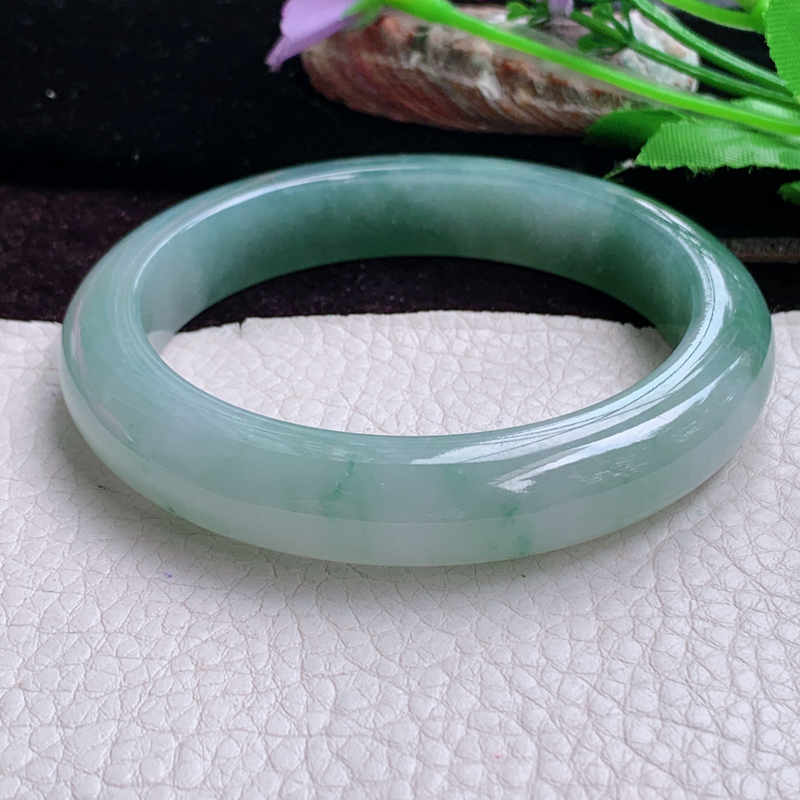 xc大圈口63.8*13*10招财镯 天然缅甸翡翠手镯冰胶半山水正圈玉镯子